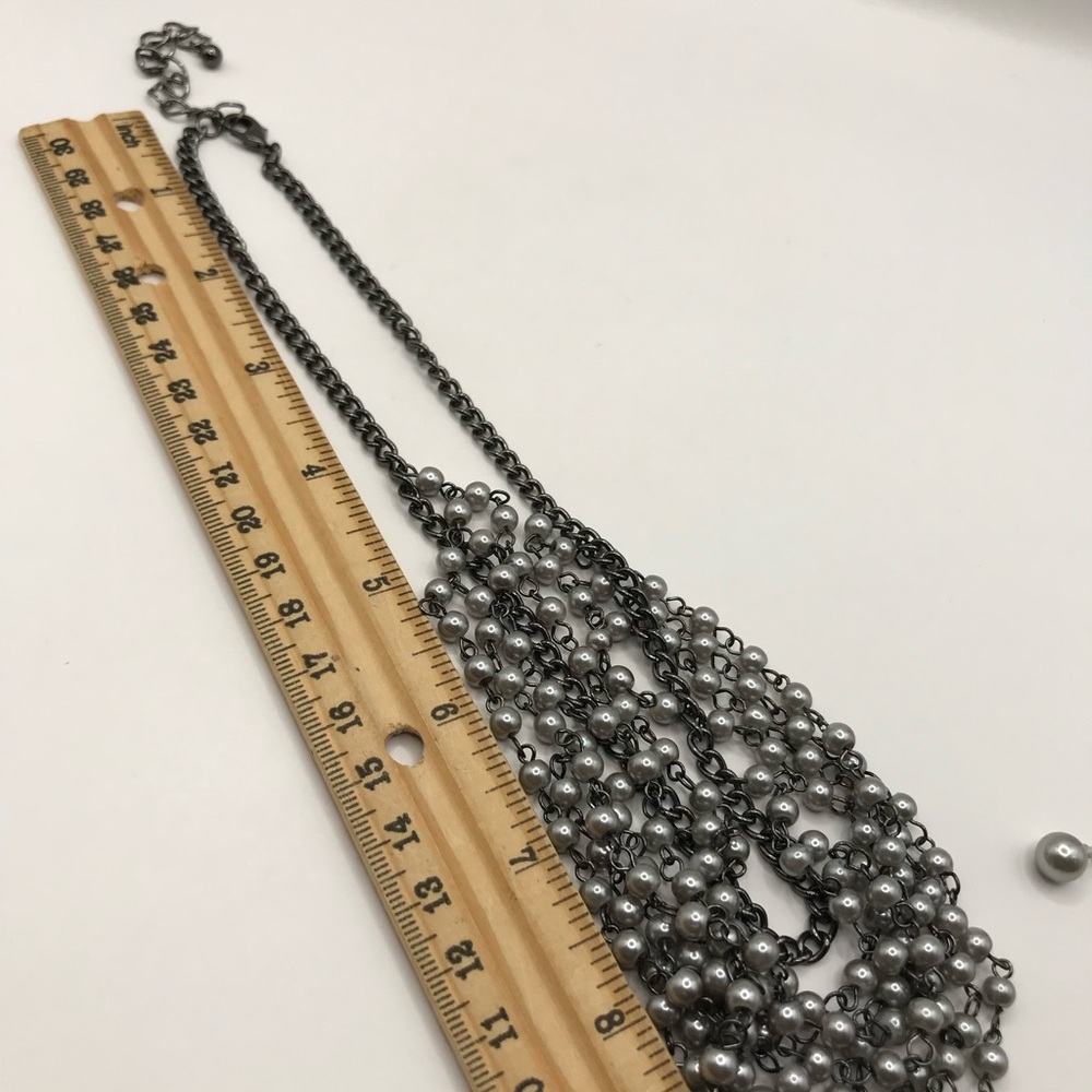 Black & Grey Faux Pearl Bib Necklace and Earrings Set - Picture 5 of 8